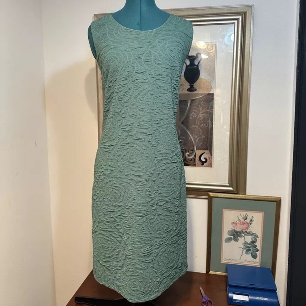 Very Vollbrach Women’s Green Slim Fit Textured Stretch Knit Shift Dress Size L